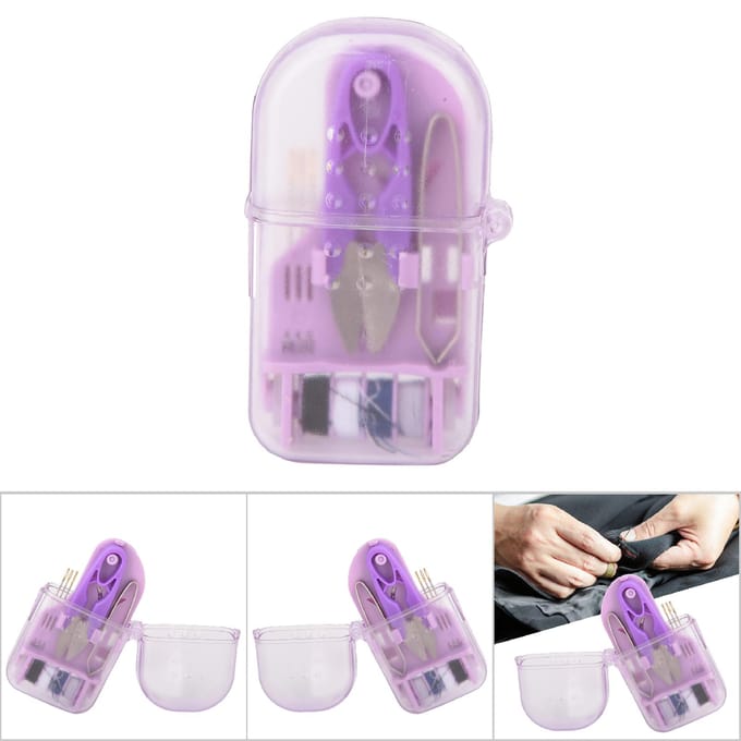 Prachtige en Draagbare Mini Macaron Kleur Plastic Naaigereedschapskist Naald Schaar(Paars) white