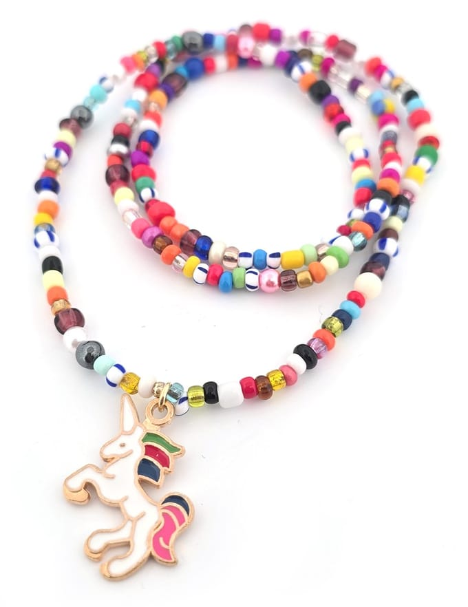 Kinder kralenketting unicorn hanger met 4mm glaskraaltjes multicolor