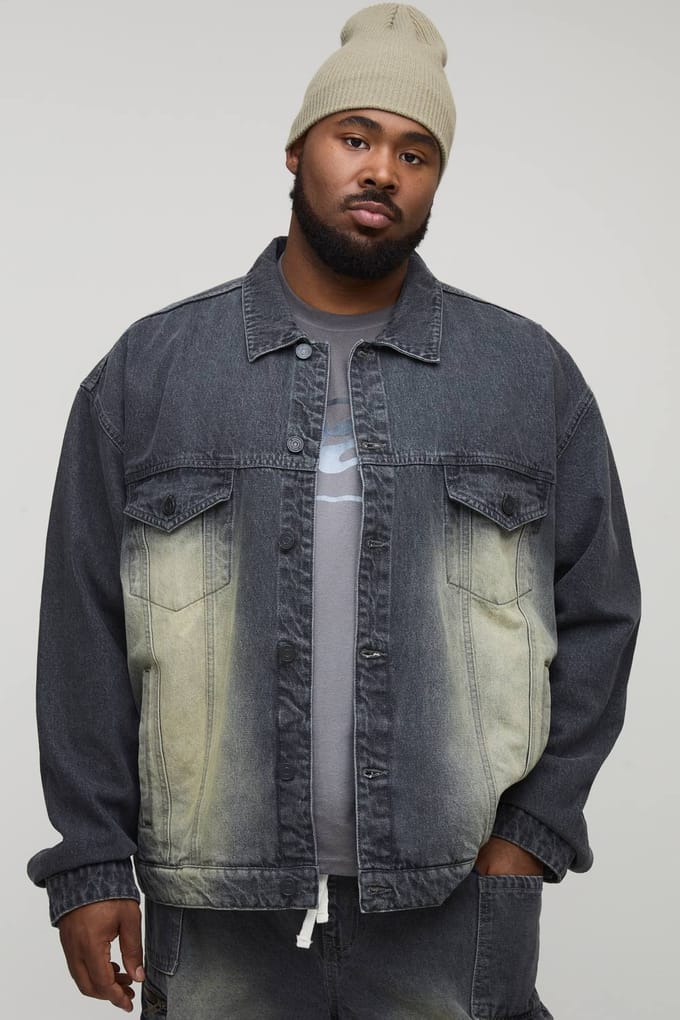 Plus Tinted Washed Boxy Oversized Denim Jacket | Charcoal | Size 2XL