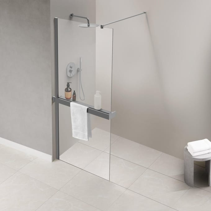 FugaFlow Eccelente Acces handdoekrek voor inloopdouche - klemmen - inkortbaar - geborsteld gunmetal (antraciet)