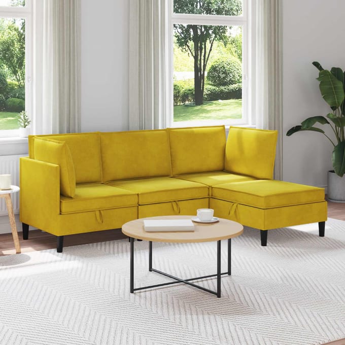 vidaXL - Woonkamer - Meubelset - 4 - st - Geel - Fluweel