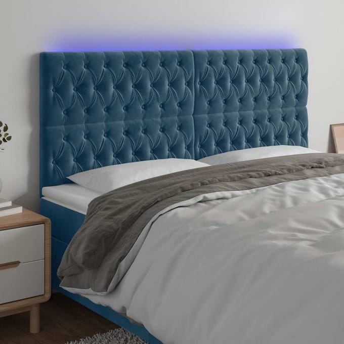 vidaXL - Hoofdbord - LED - 180x7x118/128 - cm - fluweel - donkerblauw