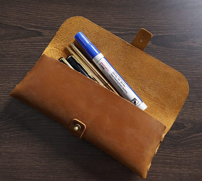 Leren Etui van Top-Grain Rundleer – Voor 20+ Pennen – Minimalistisch Design - Bruin