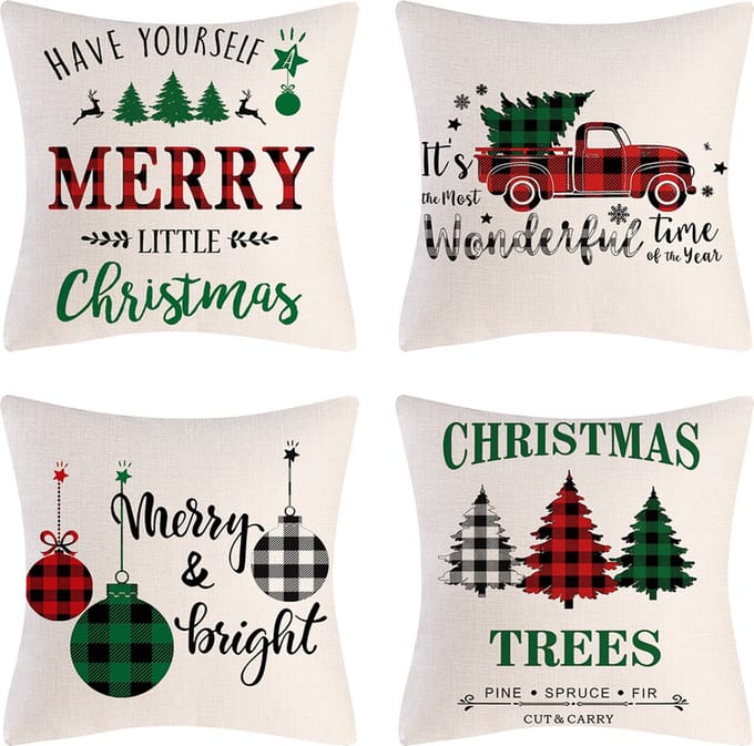 SUNMOOL Kerst Kussenhoes - Kussenhoes - Pillow cover - 45 x 45cm - Type E - 4Stuks