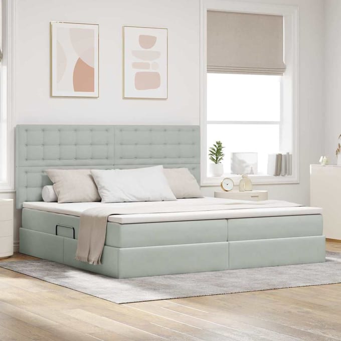 vidaXL - Opslag - bed - met - matras - Lichtgrijs - 200 - x - 200 - cm - Fluweel