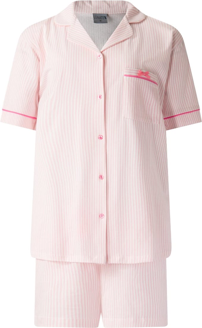 Lunatex - dames shortama 124268 doorknoop - korte pyjamaset - roze - maat M