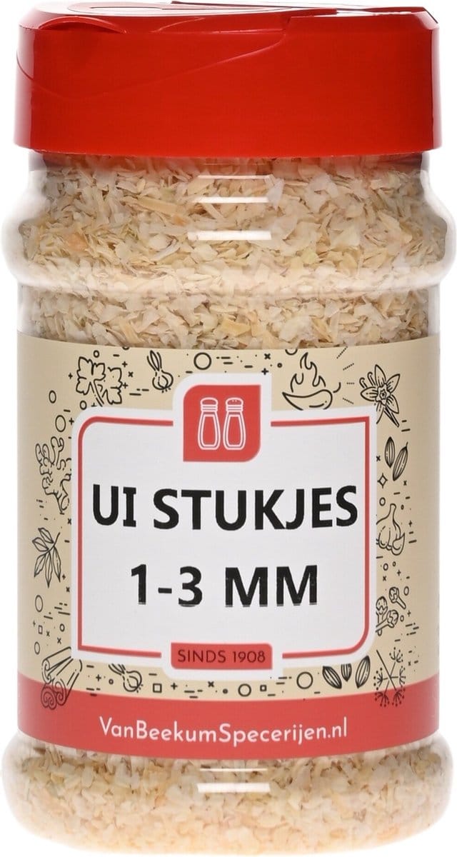 Van Beekum Specerijen - Ui Stukjes 1-3 mm - Strooibus 130 Gram