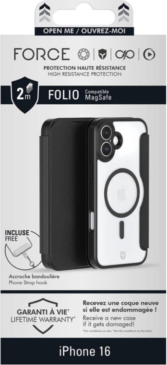 Force Case, Hoesje geschikt voor iPhone 16 - MagSafe Versterkt Folio, Zwart