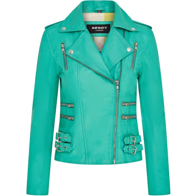 Dames leren aquablauwe Brando bikerjack - Loddon
