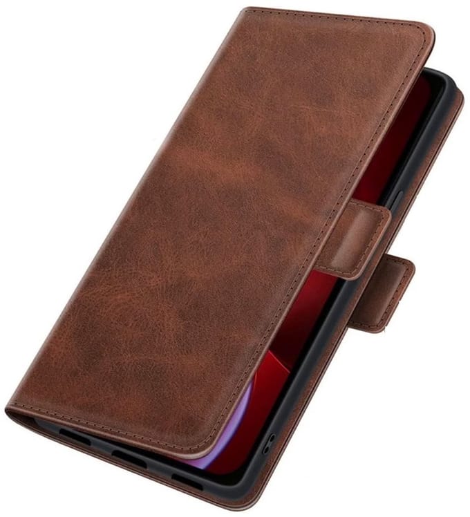 PU Lederen Wallet Hoesje met Sluiting geschikt voor iPhone 15 Plus - donkerbruin