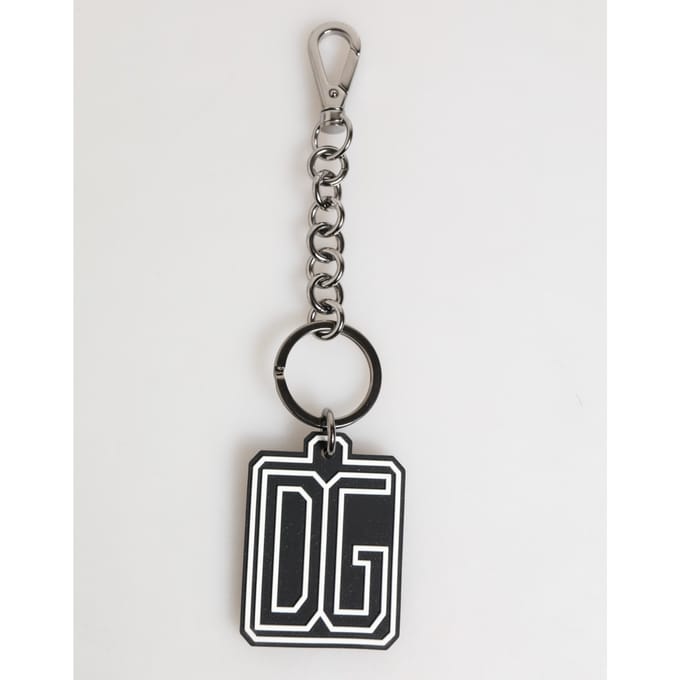 Dolce & Gabbana Zwart Witte DG Rubber Logo Zilveren Mannen Sleutelhanger Sleutelhanger