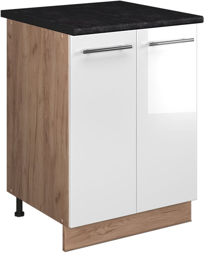 Vicco Wastafelkast Fame-Line, Wit Hoogglans/Goudkleurig Eiken, 60 cm