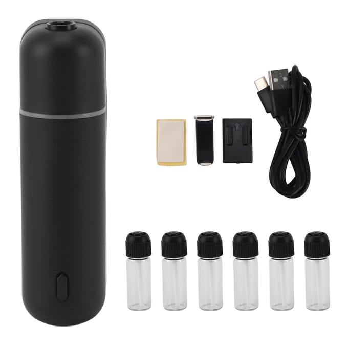 Diffuseur d'Huiles Essentielles d'Aromathérapie 5ml Désodorisant Portable Machine à Parfum d'Air avec 6 Flacons pour noir