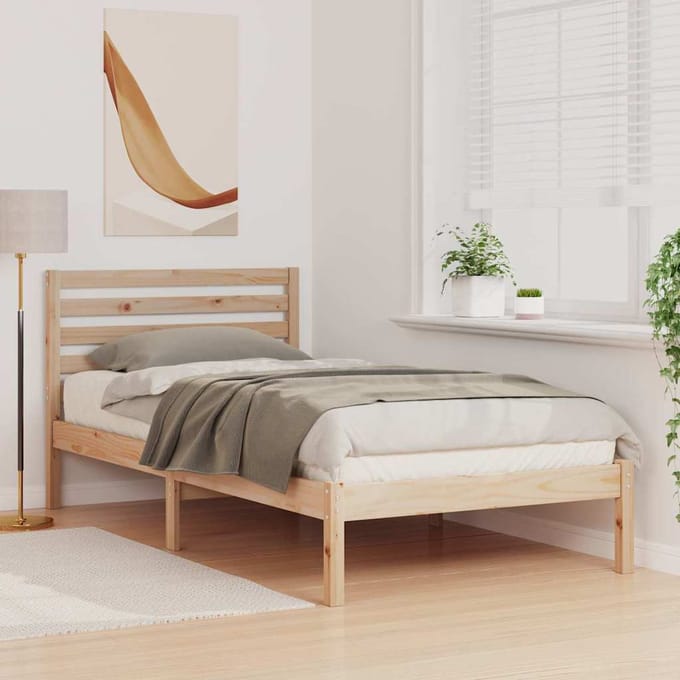 vidaXL - Bedframe - met - hoofdeinde - Bruin - 100 - x - 200 - cm - Massief - grenenhout