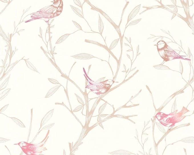 VOGELTJES BEHANG - Roze Lila Wit - AS Creation Colibri
