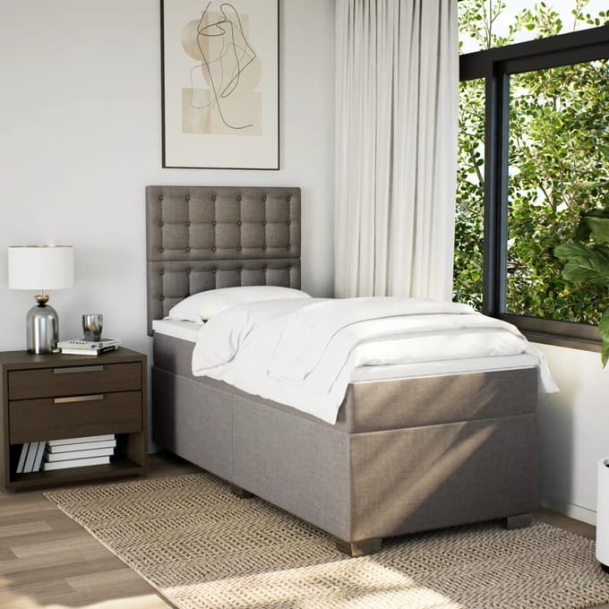 vidaXL - Boxspring - met - matras - stof - taupe - 90x190 - cm