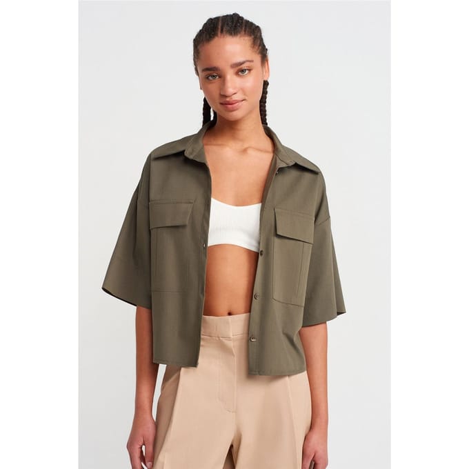 Overgrootte Crop Crepe Overshirt