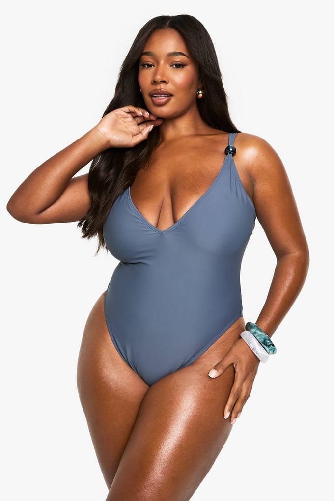 boohoo Dames PLUS ZWEMPAS MET KRALENDETAIL | Slate | Maat: 24