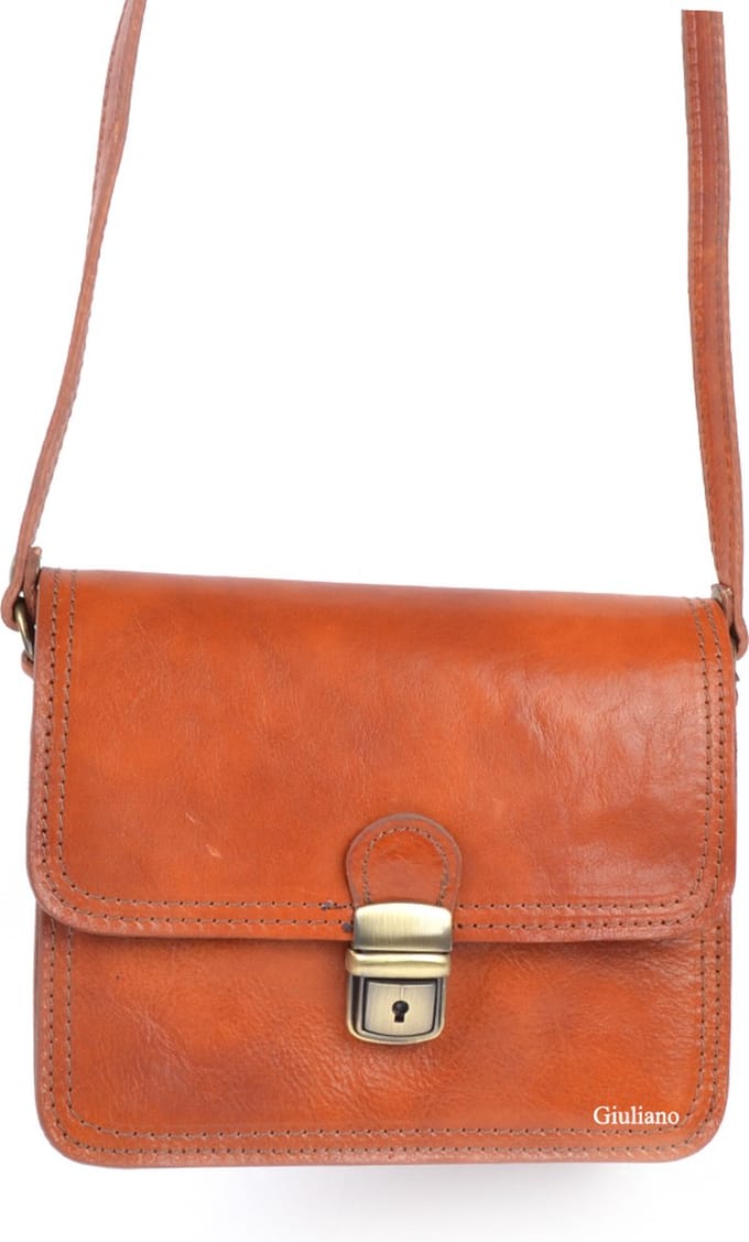 Giuliano klassieke schoudertas Amélie - Cognac - Dames - Made in Italy