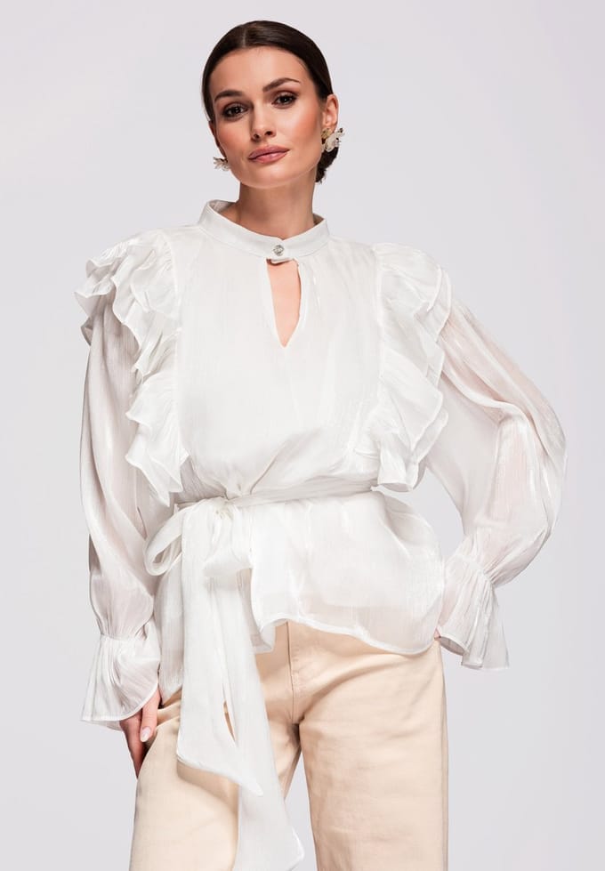 OMBRE Blouse - Loose Fit - Lange Mouw - Knopen Wit ONESIZE