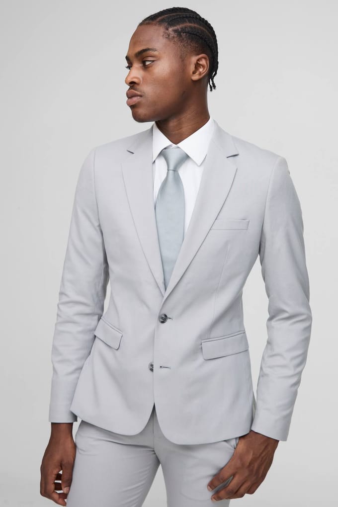 Super Skinny Single Breasted Suit Jacket | Grey | Size 48