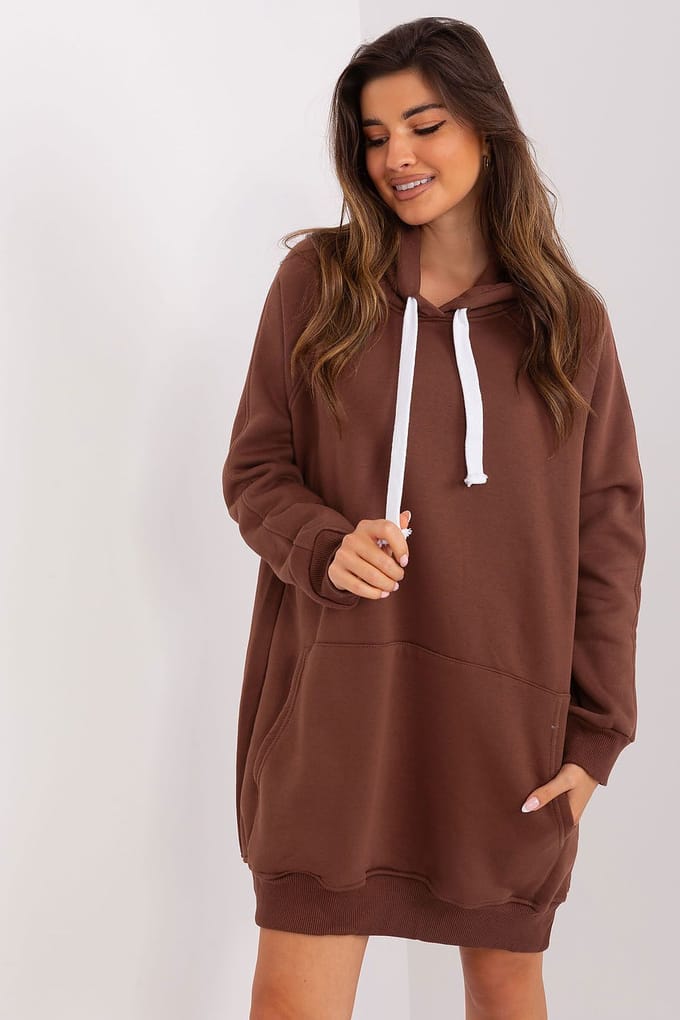 Cozy Street Hoodie Dress - Brown / One Size