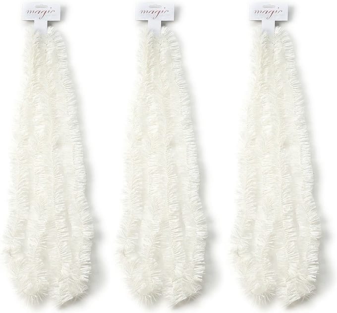Inge Christmas Goods Kerstslinger - 3x - guirlande - wit - 270 cm - folie slingers
