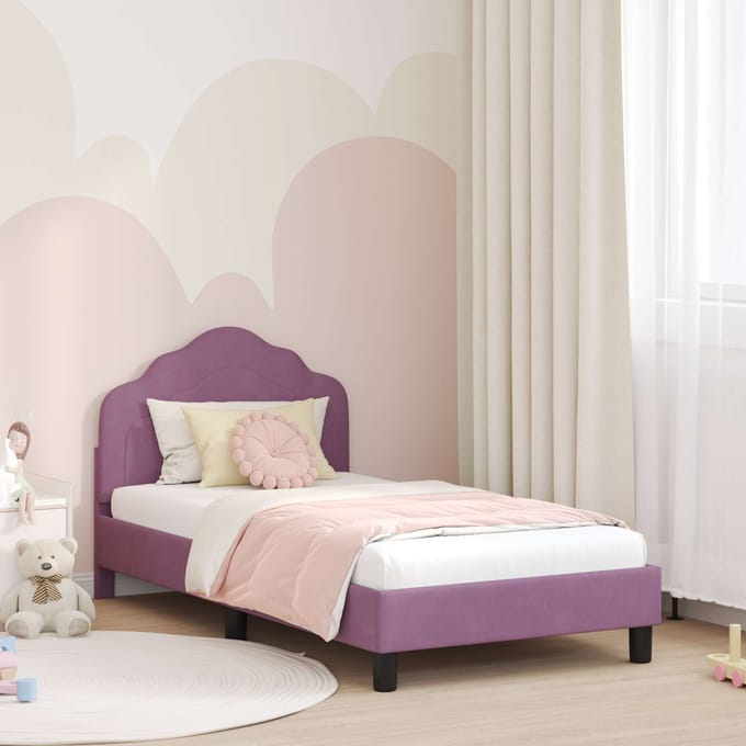 vidaXL - Kinderen - bedframe - met - hoofdboard - Paars - 80 - x - 160 - cm - Fluweel