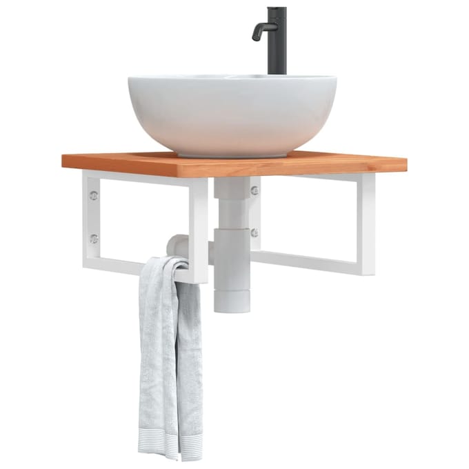 vidaXL - Badkamer - wandschap - staal - en - massief - beukenhout