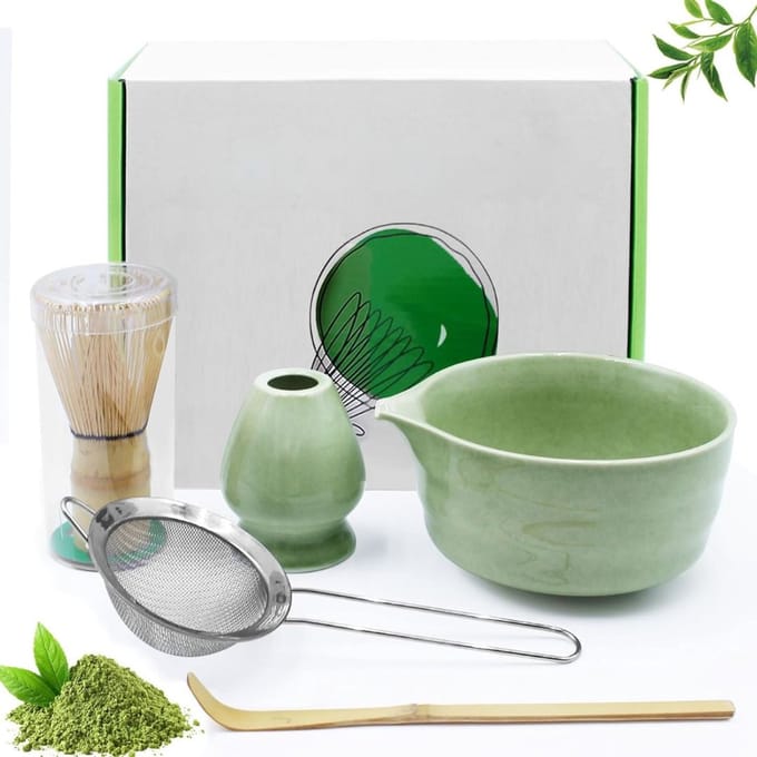 SNJY® Matcha Set - Matcha Klopper - Matcha Starterkit - 5-Delige Set - Groen