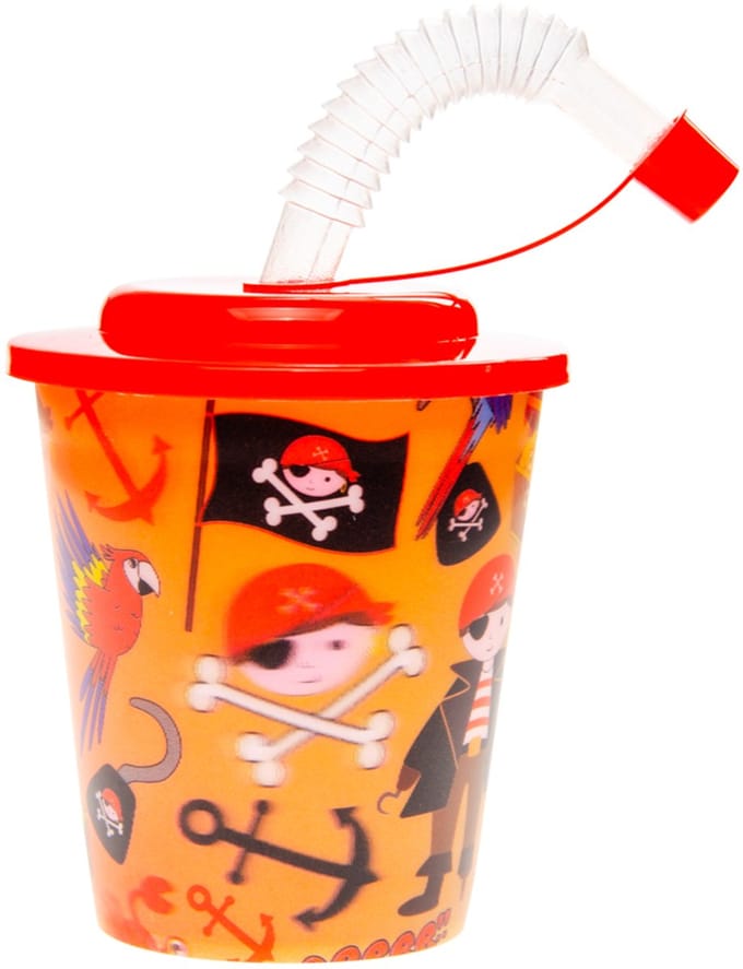 Duckiez 3D Beker Met Rietje En Deksel Piraat - 12 stuks