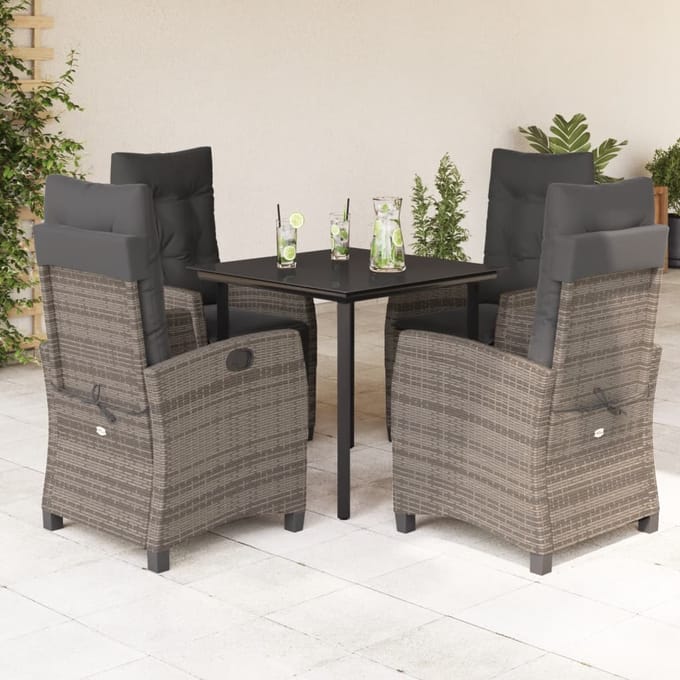 vidaXL - 5-delige - Tuinset - met - kussens - poly - rattan - grijs