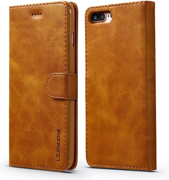 LC.IMEEKE Luxe Book Case - Geschikt voor iPhone 8 Plus / 7 Plus Hoesje - Bruin