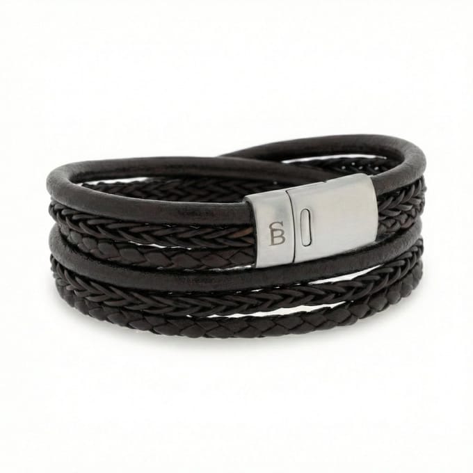 STEEL & BARNETT - Leren Armband Heren - Bonacci - Bruin - Maat M