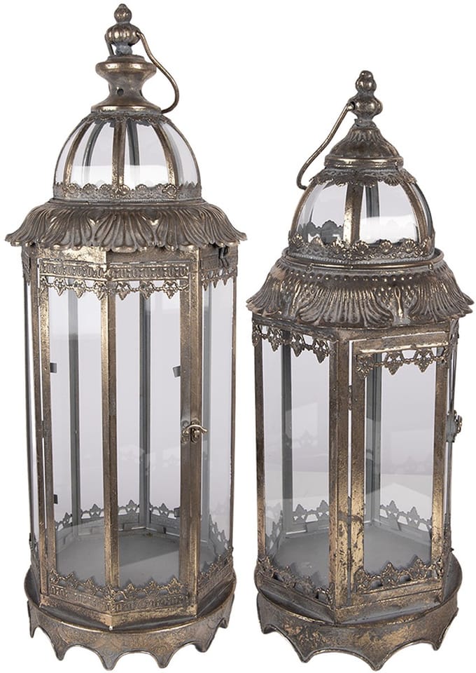 Clayre & Eef Lantaarn Set van 2 Ø 26x67 / Ø 19x45 cm Bruin Metaal
