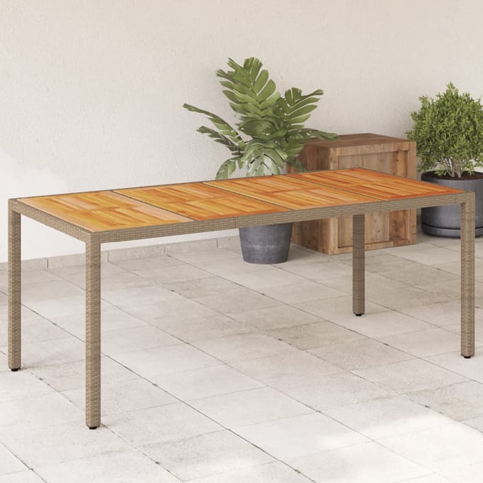 vidaXL - Tuintafel - 190x90x75 - cm - poly - rattan - en - acaciahout - beige