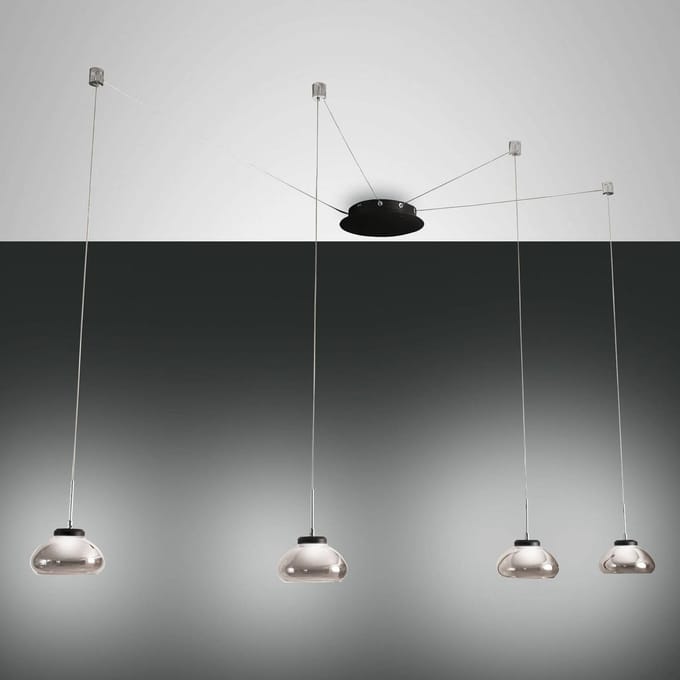 Fabas Luce LED hanglamp Arabella, 4 lamps, zwart/grijs/helder