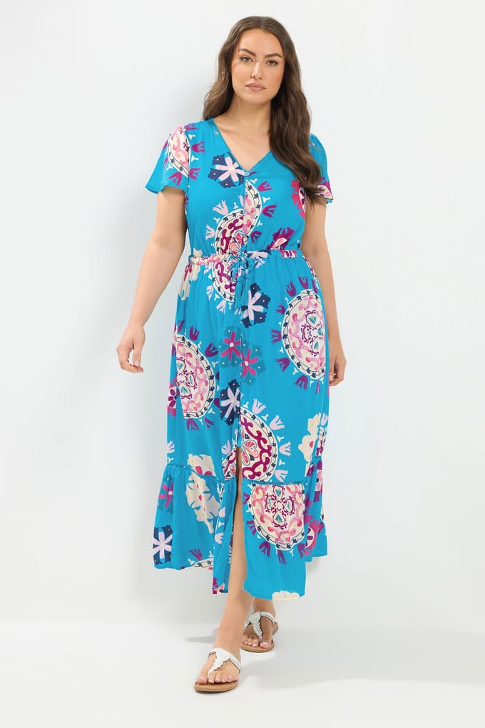 Yours Blauwe Jurk Met Blokprint Size 42
