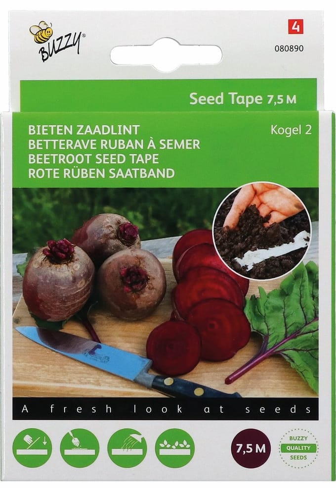Rode biet (Beta vulgaris subsp. vulgaris var. ruba) - en Kogel 2 Zaadlint – Buzzy Seed Tape - Moestuin