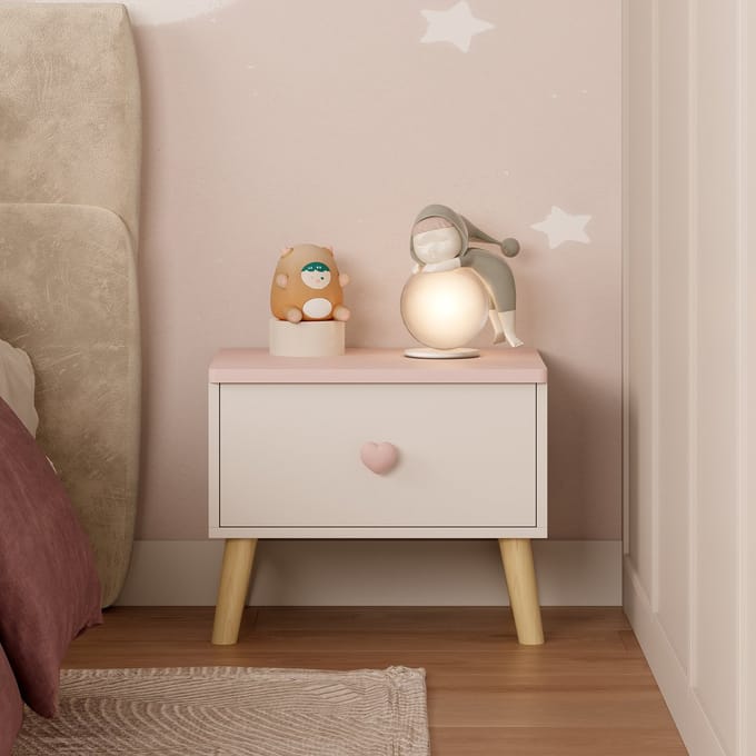 Kindernachtkastje Sandnes 31x38x30 cm wit en roze [en.casa]