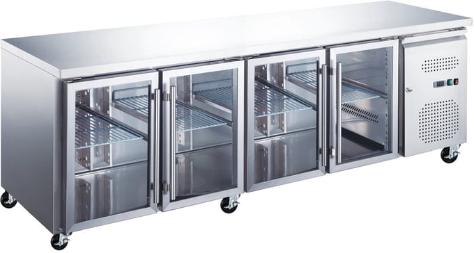 Koelwerkbank - 553 L - 223 cm - 4 Glazen Deuren