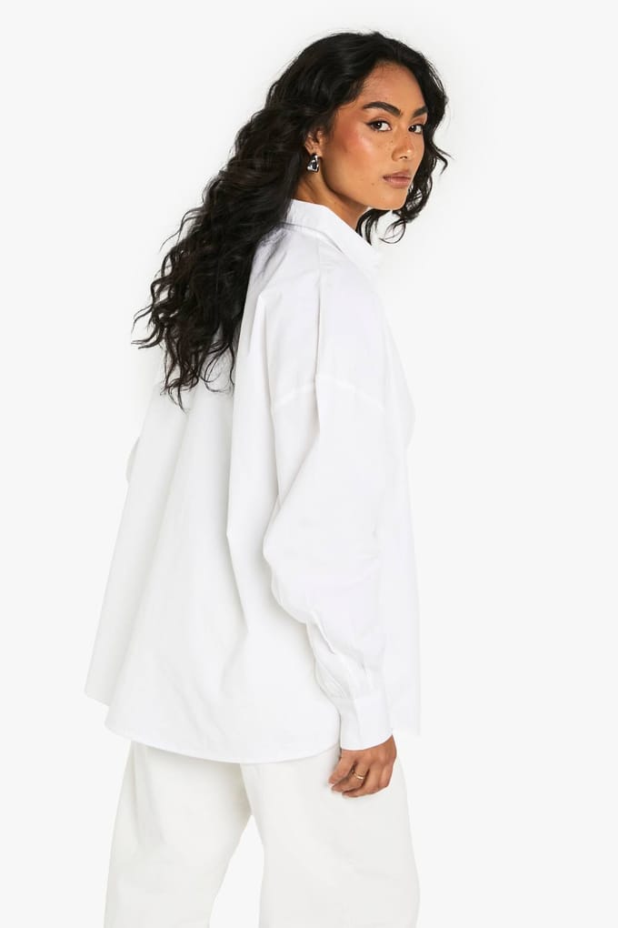 Dames Boohoo Basics Oversized Cotton Poplin Shirt | Wit | Maat: 44