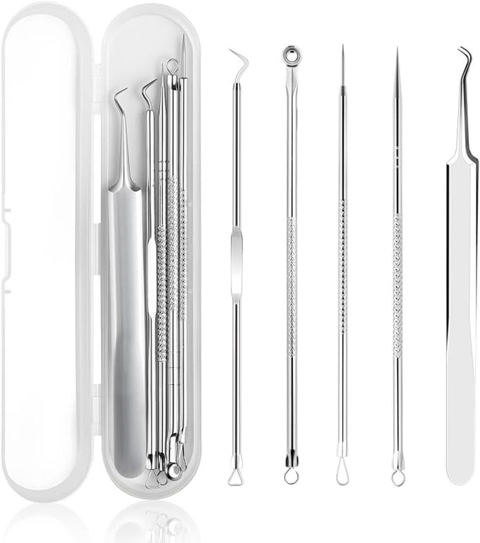 Complete Set voor het Verwijderen van Mee-eters en Acne - 5 Stuks RVS Extractie Tools, Pimple Verwijderaar en Acne Naald