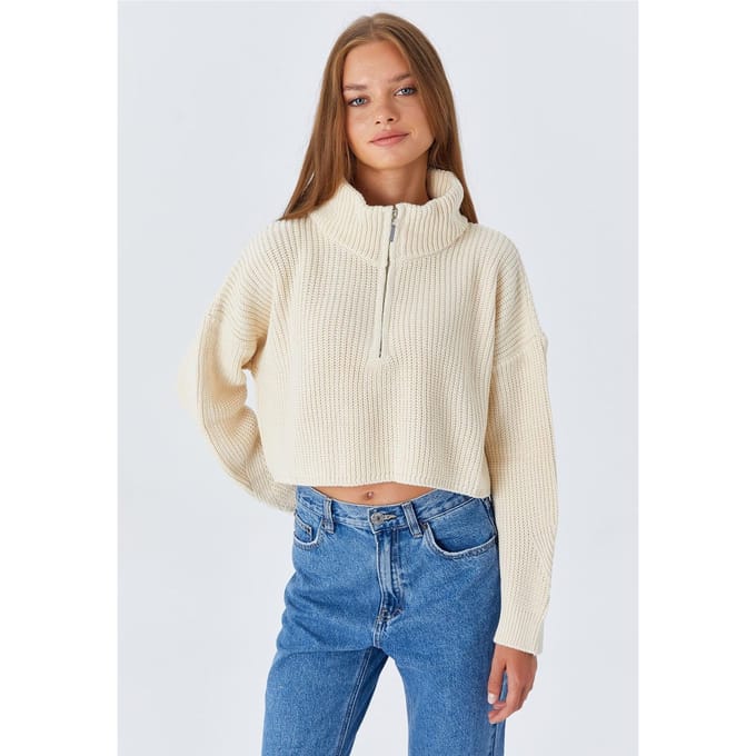 Textuur Longsleeve Trui met Ritskraag