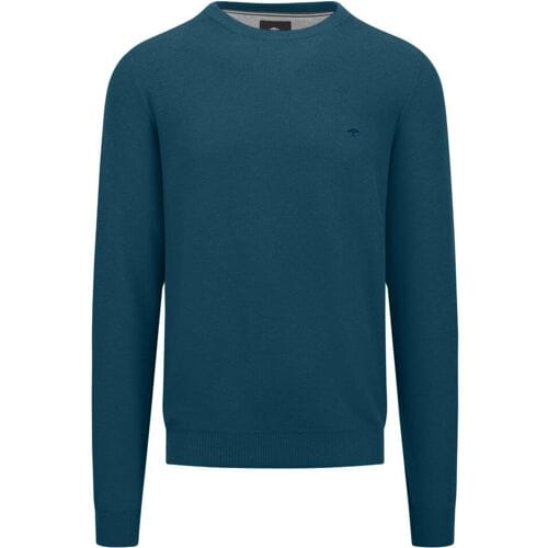 Fynch-Hatton Trui O-Neck Uni Color Fine Texture Dark Teal / male