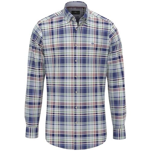 Fynch-Hatton Overhemd Washed Oxford Multi Check Button-Down Berry-Navy-Green / male