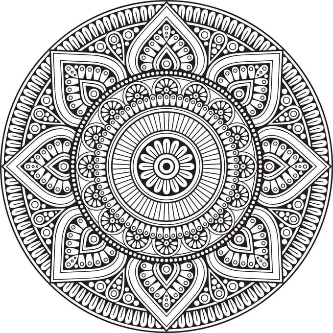 Vinyl | Vloerkleed vinyl rond | Mandala zwart/wit | 95 cm Rond