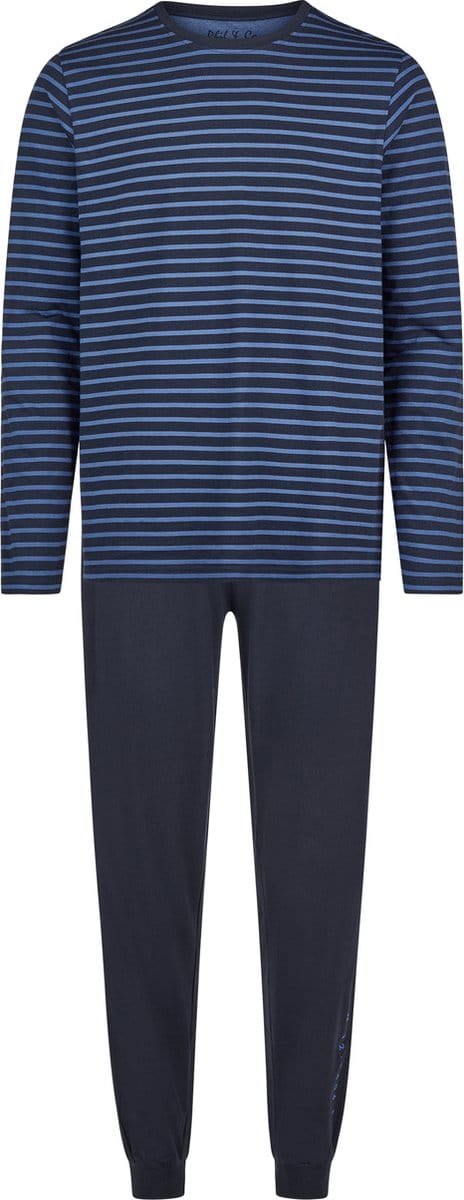 Phil & Co Heren Pyjama Set Lang Jersey Katoen Blauw Gestreept - Maat XL