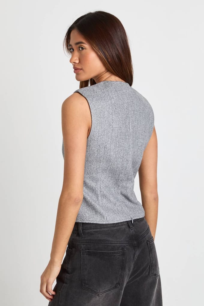 boohoo Dames Wollen Look Mouwloze Wikkel Top | Grey | Maat: 8