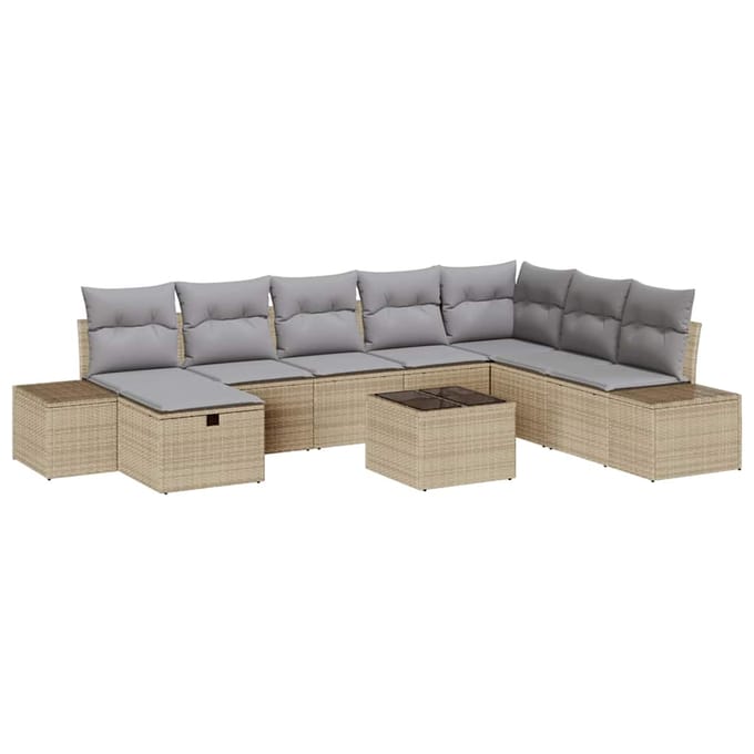 vidaXL - Tuinbank - Set - 9 - st - Beige - poly - rattan
